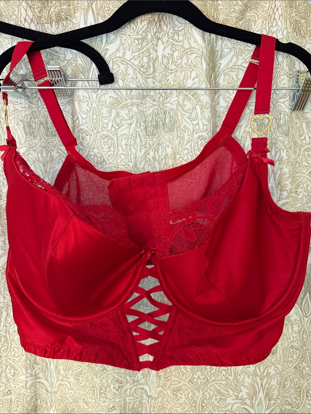 New Cacique Womens Red Lace-Up Longline Bra